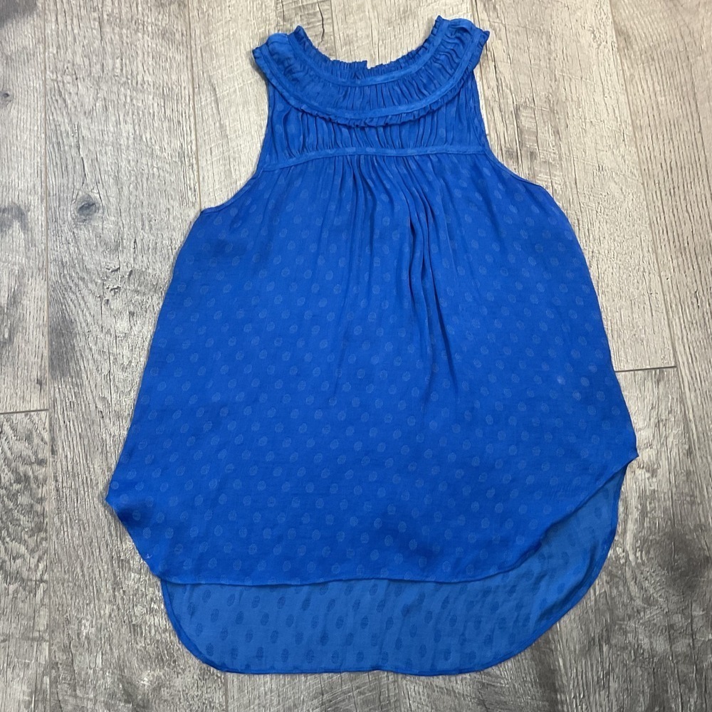 Maeve Anthropologie Clovis Blue Sleeveless Pleated Tank Top Women's